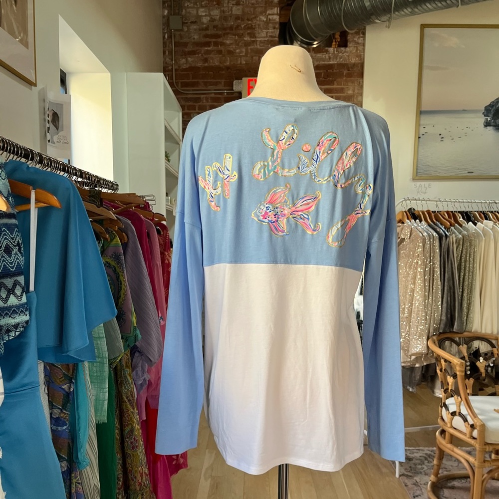 Lilly Pulitzer 🏝️ Finn Blue & White Top, Small, EUC